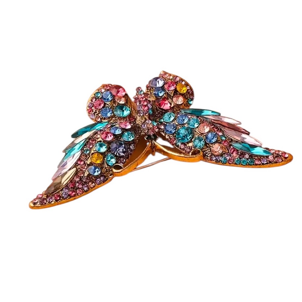Butterfly Brooch – Sparkly, Colorful Rhinestone Design - Picture 2 of 2